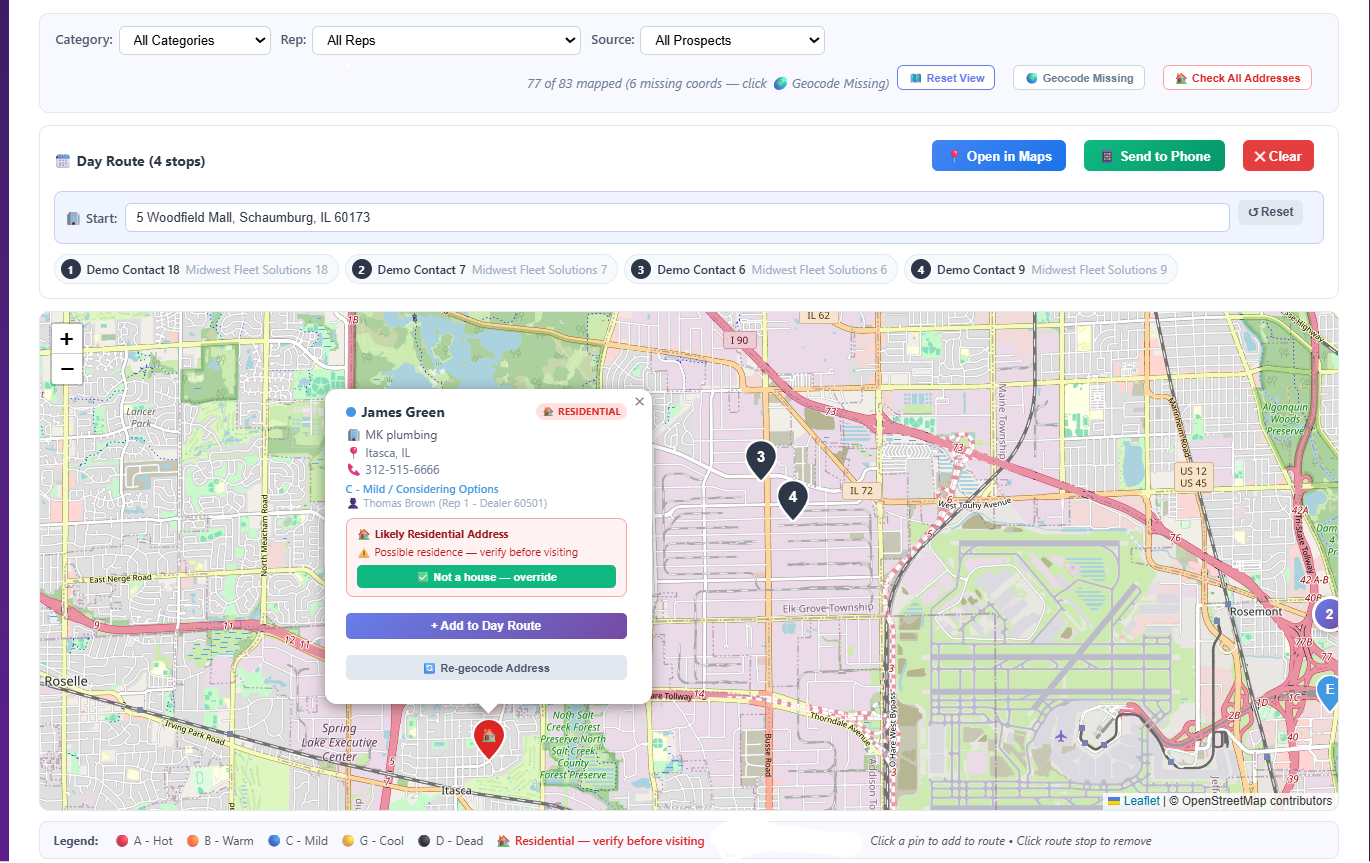 SalesConnect CRM territory mapping and route planning