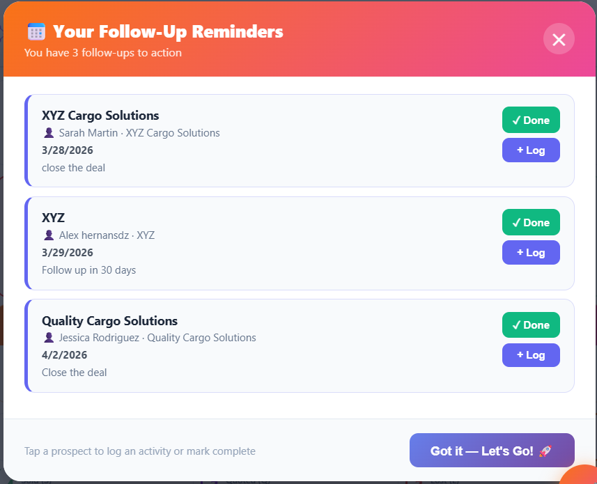 SalesConnect CRM follow-up reminders